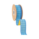 1 1/2" Wired Dupioni Ribbon | Blue on Blue Checks w/ Yellow Backing | 10 Yard Roll