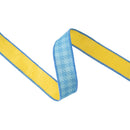 1 1/2" Wired Dupioni Ribbon | Blue on Blue Checks w/ Yellow Backing | 10 Yard Roll