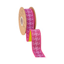 1 1/2" Wired Dupioni Ribbon | Pink on Pink Houndstooth w/ Lime Green Backing | 10 Yard Roll