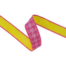 1 1/2" Wired Dupioni Ribbon | Pink on Pink Houndstooth w/ Lime Green Backing | 10 Yard Roll