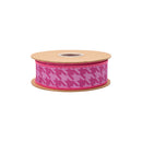 1 1/2" Wired Dupioni Ribbon | Pink on Pink Houndstooth w/ Lime Green Backing | 10 Yard Roll
