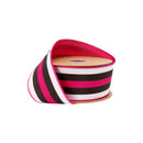 2 1/2" Wired Dupioni Ribbon | Black/Pink/White Vertical Stripe w/ Hot Pink Backing | 10 Yard Roll
