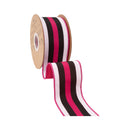 2 1/2" Wired Dupioni Ribbon | Black/Pink/White Vertical Stripe w/ Hot Pink Backing | 10 Yard Roll
