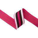 2 1/2" Wired Dupioni Ribbon | Black/Pink/White Vertical Stripe w/ Hot Pink Backing | 10 Yard Roll