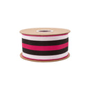 2 1/2" Wired Dupioni Ribbon | Black/Pink/White Vertical Stripe w/ Hot Pink Backing | 10 Yard Roll