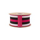2 1/2" Wired Dupioni Ribbon | Black/Pink/White Vertical Stripe w/ Hot Pink Backing | 10 Yard Roll