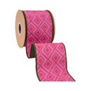 4" Wired Dupioni Ribbon | Retro Pink Geometric Pattern w/ Green Backing | 10 Yard Roll