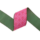 4" Wired Dupioni Ribbon | Retro Pink Geometric Pattern w/ Green Backing | 10 Yard Roll