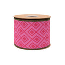 4" Wired Dupioni Ribbon | Retro Pink Geometric Pattern w/ Green Backing | 10 Yard Roll