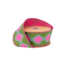 2 1/2" Wired Dupioni Ribbon | Retro Clover Link Geometric w/ Hot Pink Backing | 10 Yard Roll