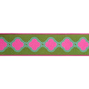 2 1/2" Wired Dupioni Ribbon | Retro Clover Link Geometric w/ Hot Pink Backing | 10 Yard Roll