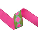 2 1/2" Wired Dupioni Ribbon | Retro Clover Link Geometric w/ Hot Pink Backing | 10 Yard Roll