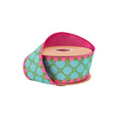 2 1/2" Wired Dupioni Ribbon | Retro Chain Pattern w/ Hot Pink Backing | 10 Yard Roll