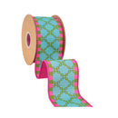 2 1/2" Wired Dupioni Ribbon | Retro Chain Pattern w/ Hot Pink Backing | 10 Yard Roll