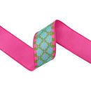 2 1/2" Wired Dupioni Ribbon | Retro Chain Pattern w/ Hot Pink Backing | 10 Yard Roll