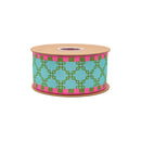 2 1/2" Wired Dupioni Ribbon | Retro Chain Pattern w/ Hot Pink Backing | 10 Yard Roll