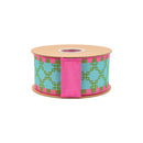 2 1/2" Wired Dupioni Ribbon | Retro Chain Pattern w/ Hot Pink Backing | 10 Yard Roll