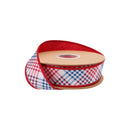1 1/2" Wired Dupioni Ribbon | Patriotic Bias Plaid w/ Red Backing | 10 Yard Roll