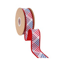 1 1/2" Wired Dupioni Ribbon | Patriotic Bias Plaid w/ Red Backing | 10 Yard Roll