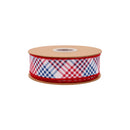 1 1/2" Wired Dupioni Ribbon | Patriotic Bias Plaid w/ Red Backing | 10 Yard Roll