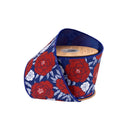 4" Wired Dupioni Ribbon | Red/White/Blue Floral w/ Navy Backing | 10 Yard Roll