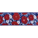 4" Wired Dupioni Ribbon | Red/White/Blue Floral w/ Navy Backing | 10 Yard Roll