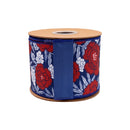 4" Wired Dupioni Ribbon | Red/White/Blue Floral w/ Navy Backing | 10 Yard Roll