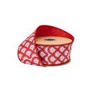 2 1/2" Wired Dupioni Ribbon | White Star Flower on Red w/ Red Backing | 10 Yard Roll
