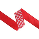 2 1/2" Wired Dupioni Ribbon | White Star Flower on Red w/ Red Backing | 10 Yard Roll