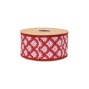 2 1/2" Wired Dupioni Ribbon | White Star Flower on Red w/ Red Backing | 10 Yard Roll
