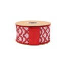 2 1/2" Wired Dupioni Ribbon | White Star Flower on Red w/ Red Backing | 10 Yard Roll