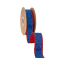 1 1/2" Wired Dupioni Ribbon | Blue on Blue Floral w/ Red Backing | 10 Yard Roll