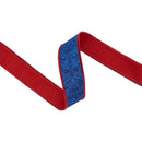 1 1/2" Wired Dupioni Ribbon | Blue on Blue Floral w/ Red Backing | 10 Yard Roll