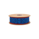1 1/2" Wired Dupioni Ribbon | Blue on Blue Floral w/ Red Backing | 10 Yard Roll