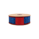 1 1/2" Wired Dupioni Ribbon | Blue on Blue Floral w/ Red Backing | 10 Yard Roll