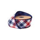 2 1/2" Wired Dupioni Ribbon | Navy Blue/Red/White Lattice Plaid w/ Navy Backing | 10 Yard Roll