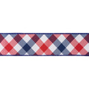 2 1/2" Wired Dupioni Ribbon | Navy Blue/Red/White Lattice Plaid w/ Navy Backing | 10 Yard Roll