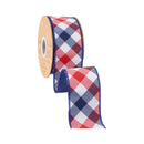 2 1/2" Wired Dupioni Ribbon | Navy Blue/Red/White Lattice Plaid w/ Navy Backing | 10 Yard Roll