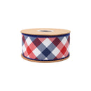 2 1/2" Wired Dupioni Ribbon | Navy Blue/Red/White Lattice Plaid w/ Navy Backing | 10 Yard Roll