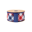 2 1/2" Wired Dupioni Ribbon | Navy Blue/Red/White Lattice Plaid w/ Navy Backing | 10 Yard Roll