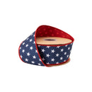 2 1/2" Wired Dupioni Ribbon | White Stars on Blue w/ Blue Backing | 10 Yard Roll