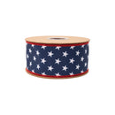 2 1/2" Wired Dupioni Ribbon | White Stars on Blue w/ Blue Backing | 10 Yard Roll