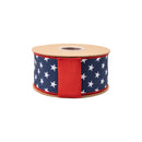 2 1/2" Wired Dupioni Ribbon | White Stars on Blue w/ Blue Backing | 10 Yard Roll