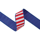 2 1/2" Wired Dupioni Ribbon | Red/White Horizontal Stripe w/ Navy Blue Backing | 10 Yard Roll