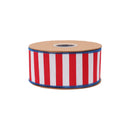 2 1/2" Wired Dupioni Ribbon | Red/White Horizontal Stripe w/ Navy Blue Backing | 10 Yard Roll