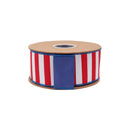2 1/2" Wired Dupioni Ribbon | Red/White Horizontal Stripe w/ Navy Blue Backing | 10 Yard Roll