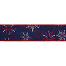 2 1/2" Wired Dupioni Ribbon | Fireworks on Blue w/ Red Backing | 10 Yard Roll