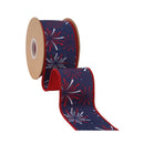 2 1/2" Wired Dupioni Ribbon | Fireworks on Blue w/ Red Backing | 10 Yard Roll