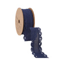 1 1/2" Wired Faux Linen Ribbon | Navy Blue Faux Linen w/ Ultrasonic Edge | 10 Yard Roll