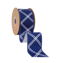 2 1/2" Wired Dupioni Ribbon | White Lattice on Blue w/ White Backing | 10 Yard Roll